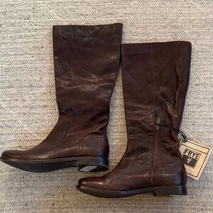 Frye Dark Brown Leather Tall Zip Riding Boots